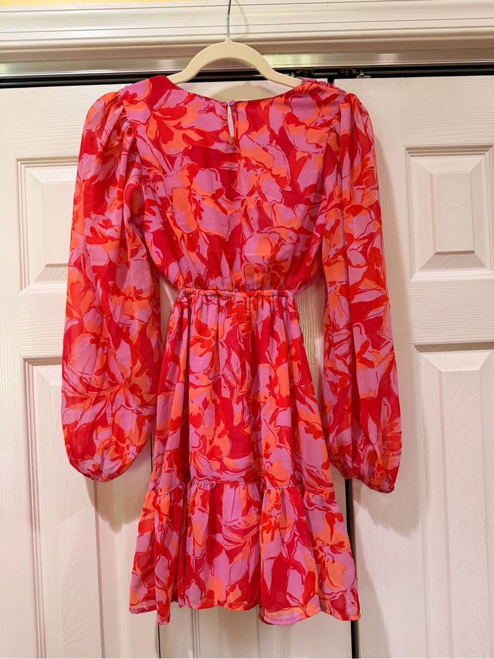 Jessica Simpson Floral CutOut Mini Dress Pink Red Orange O-Ring Size XS J363 - Picture 6 of 7